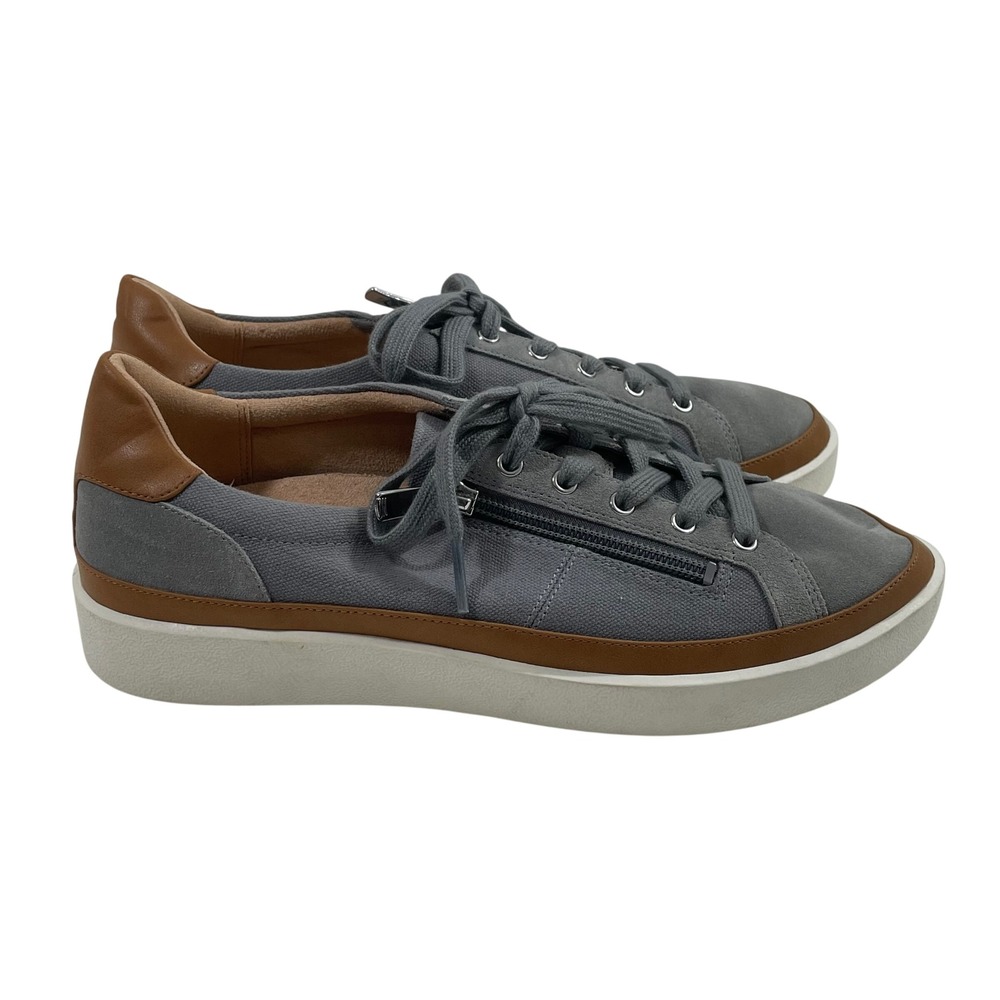 Vionic Womens Essence Mayra Sneakers Gray Canvas Suede Side Zip 7M Shoes‎